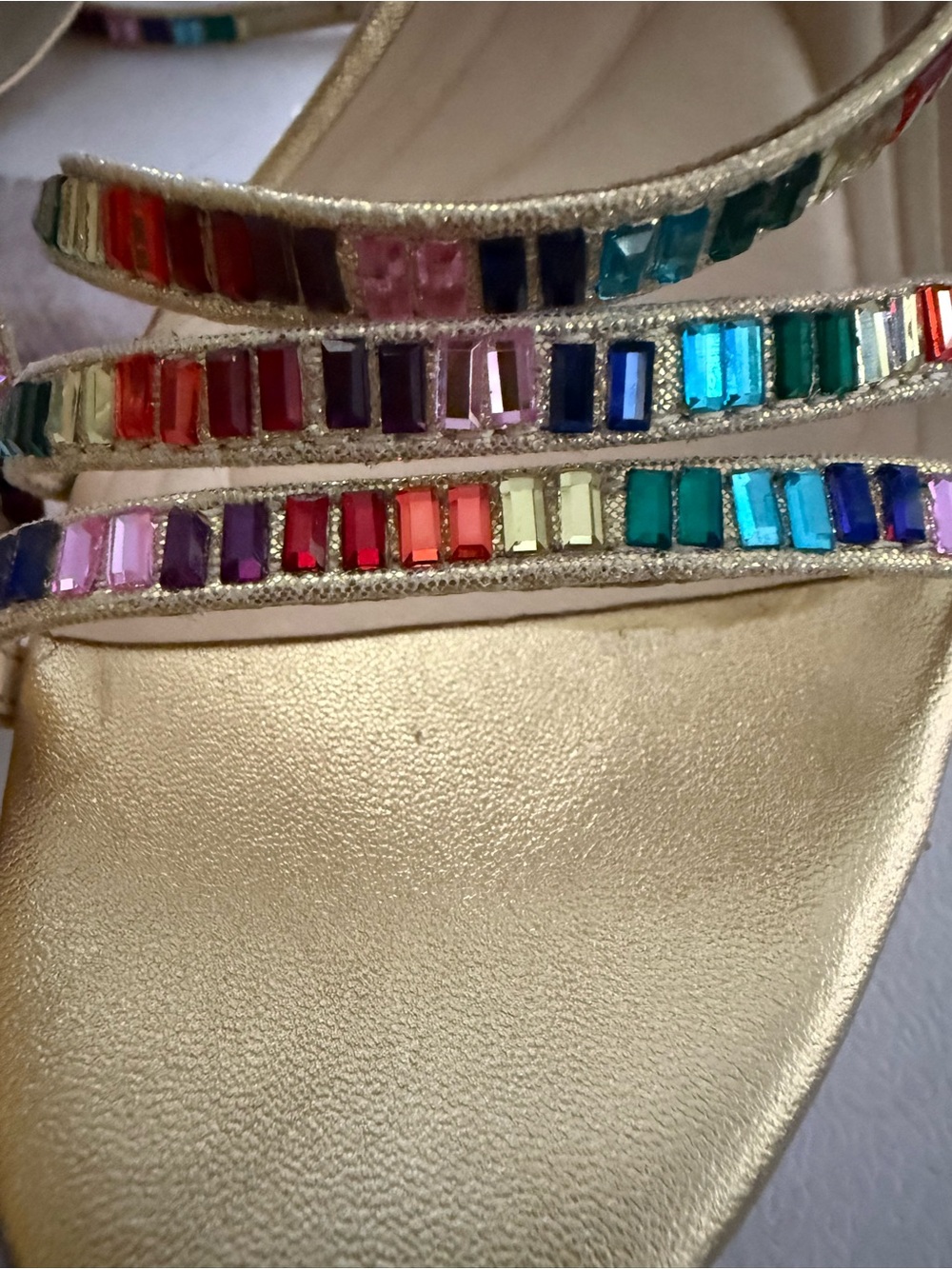 Jessica Simpson Gold Metallic Platform Heels with Multicolor Gem Straps - Picture 8 of 8